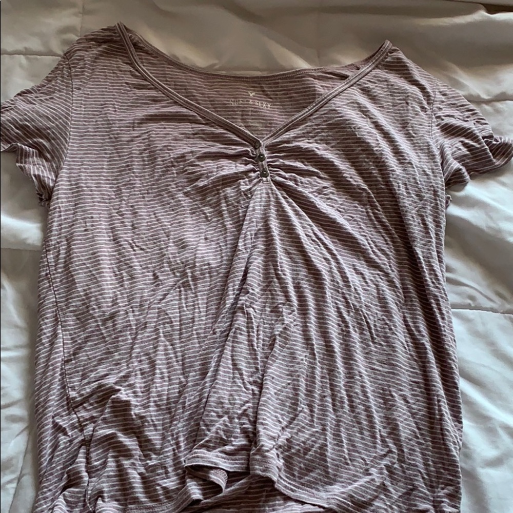 pink and white striped tee